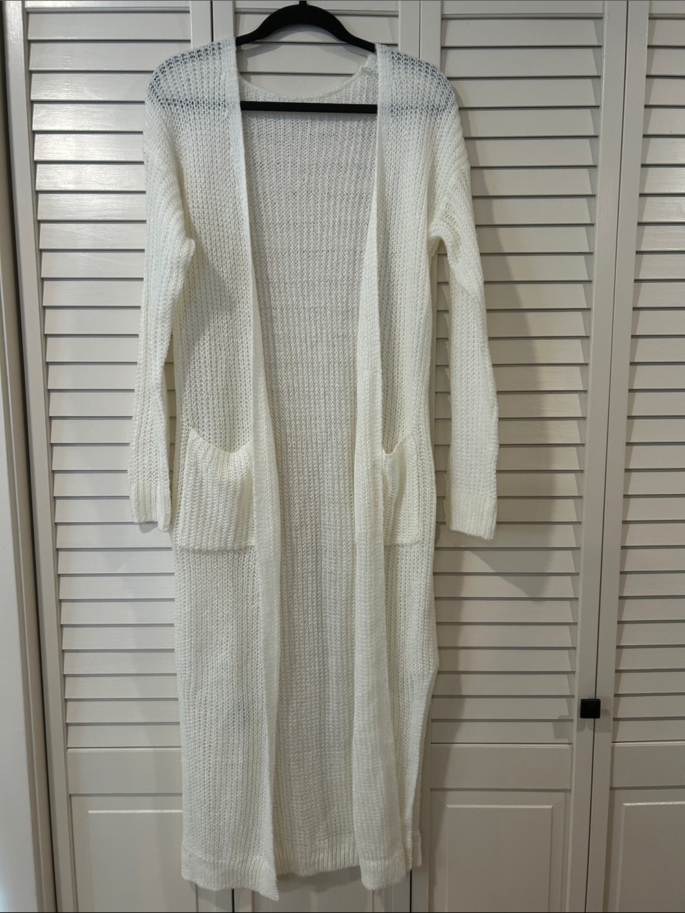 White Long Open-Front Knit Cardigan Sweater Size S